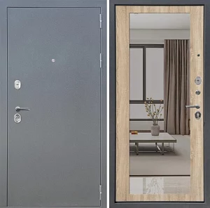 Дверь входная FlyDoors Аркан Зеркало без терморазрыва букле графит/дуб сонома