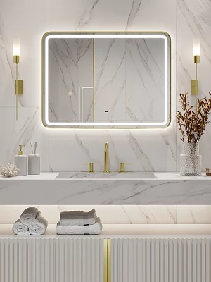 Зеркало подвесное Континент Aliro Gold Led 80 (ЗЛП5194) с подсветкой, золото