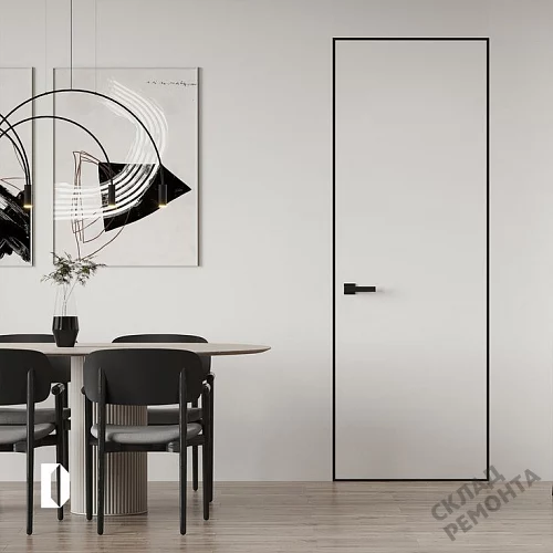 Фото Скрытая дверь AxelDoors Invisible универс. прям.откр.(алюм.кр.черн. с 4х), под покраску, без стекла – купить в Чите: цена, описание, фото. Интернет-магазин. 1