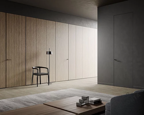 Фото Скрытая дверь AxelDoors Invisible Reverse 2300 обр.откр(алюм.кр черн с 4х), под покраску, без стекла – купить в Чите: цена, описание, фото. Интернет-магазин. 6