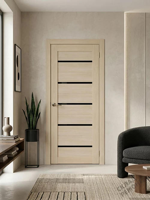 Фото Дверь FlyDoors Ла Стелла 206 ясень латте, экошпон, черное стекло – купить в Чите: цена, описание, фото. Интернет-магазин. 1