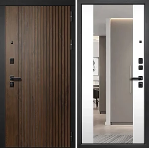 Дверь входная FlyDoors Форест Зеркало без терморазрыва дуб медовый с патиной/велюто биянко