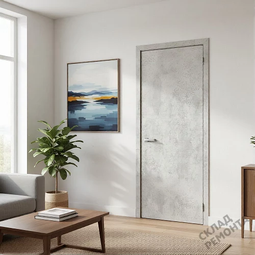 Фото Дверь FlyDoors Гладкое ПГ (АБС черная кромка) цемент светлый, микрофлекс, без стекла – купить в Чите: цена, описание, фото. Интернет-магазин. 2