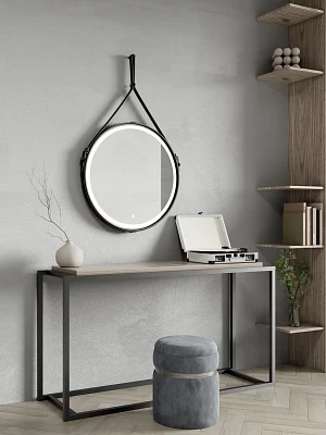 Зеркало подвесное Континент Millenium LED Black D65 (ЗЛП969) на кожаном ремне с подсветкой, черный