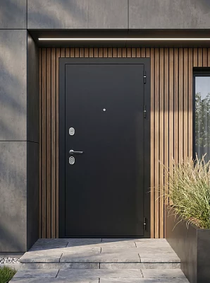 Дверь входная FlyDoors Аркан Латте без терморазрыва букле черный/лиственница кремовая