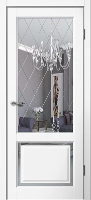 Дверь FlyDoors Эстетик Е03 белый, эмалит, зеркало