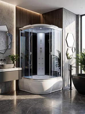 Душевая кабина Aquacubic 3205B grey black высокий поддон угловая 120*120