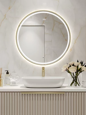 Зеркало подвесное Континент Tior Gold Led 80 (ЗЛП5187) с подсветкой, золото
