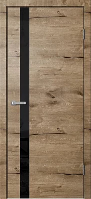 Дверь FlyDoors Фьюжн FN01 (АБС-кромка черная) дуб пацифика, ПВХ, черное стекло