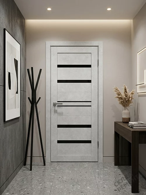 Фото Дверь FlyDoors Барн B01 бетон светлый, ПВХ, черное стекло – купить в Чите: цена, описание, фото. Интернет-магазин. 1