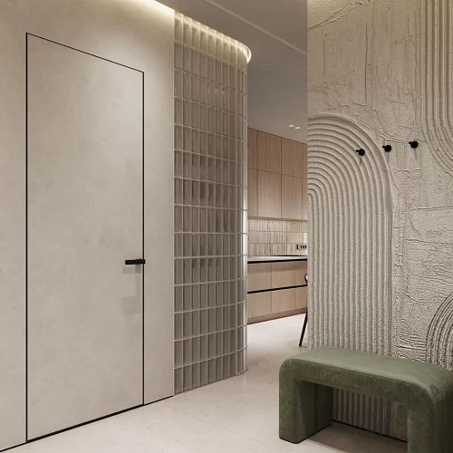 Фото Скрытая дверь AxelDoors Invisible 2100 прям.откр.(алюм.кр.черн. с 4х), под покраску, без стекла – купить в Чите: цена, описание, фото. Интернет-магазин. 1