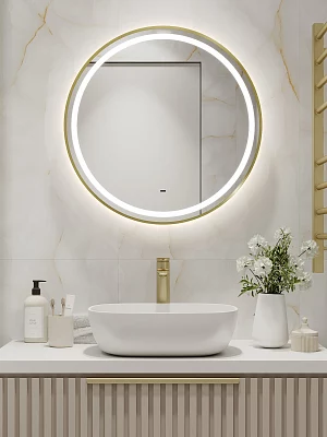 Зеркало подвесное Континент Tior Gold Led 60 (ЗЛП5185) с подсветкой, золото