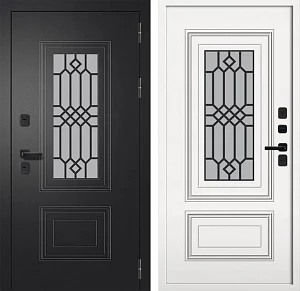 Дверь входная FlyDoors Шторм СП-11 Термо с терморазрывом букле черный/велюто биянко