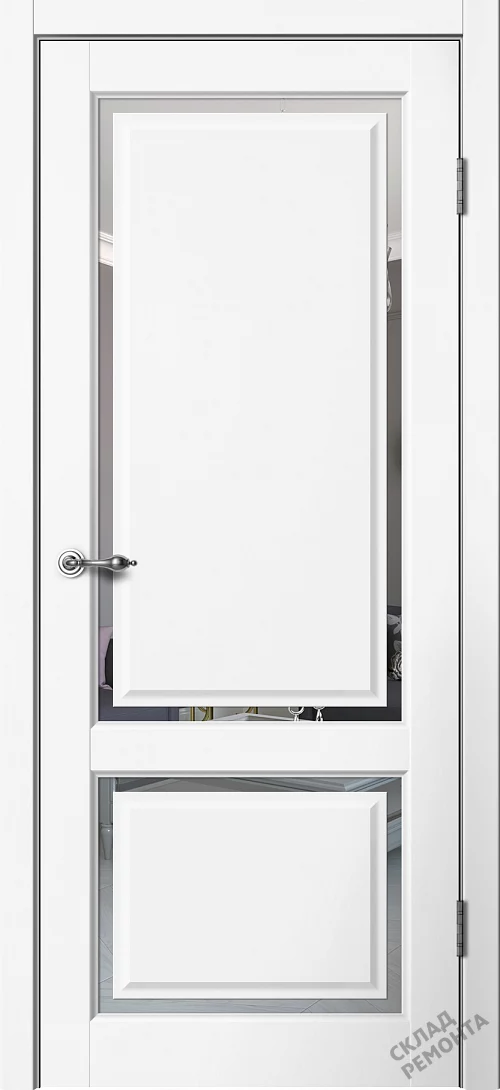 Фото Дверь FlyDoors Эстетик Е02 белый, эмалит, зеркало – купить в Чите: цена, описание, фото. Интернет-магазин. 1