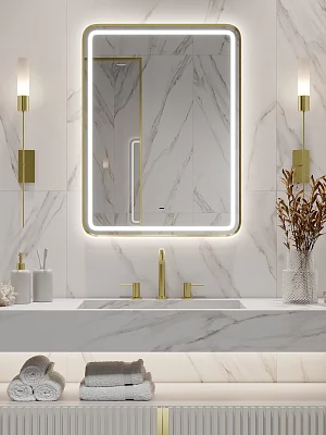 Зеркало подвесное Континент Aliro Gold Led 60 (ЗЛП5193) с подсветкой, золото