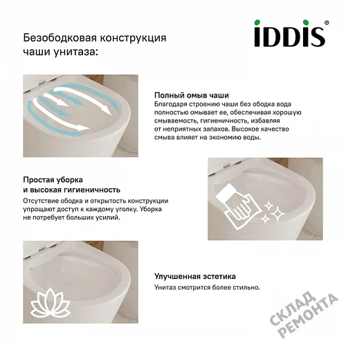 Фото Унитаз подвесной Iddis Билд BILRDSEi25 безободковый купить в Чите: цена, описание, фото. Интернет-магазин 4