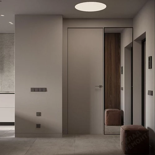 Фото Скрытая дверь AxelDoors Invisible универс. прям.откр.(алюм.кр.хром с 4х), под покраску, без стекла – купить в Чите: цена, описание, фото. Интернет-магазин. 1