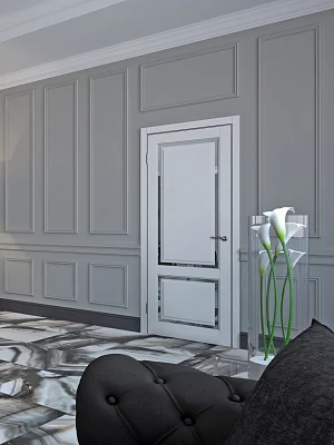 Дверь FlyDoors Эстетик Е02 белый, эмалит, зеркало