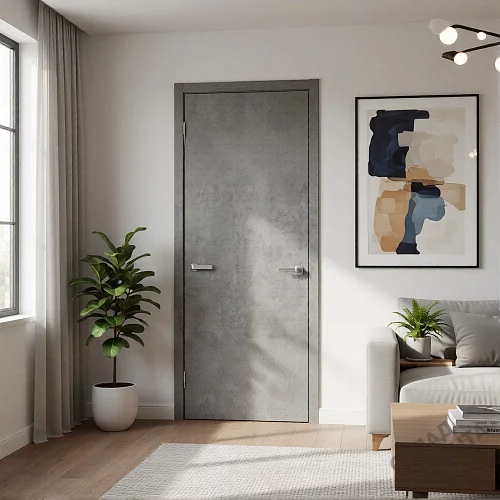Фото Дверь FlyDoors Гладкое ПГ (АБС черная кромка) цемент тёмный, микрофлекс, без стекла – купить в Чите: цена, описание, фото. Интернет-магазин. 2