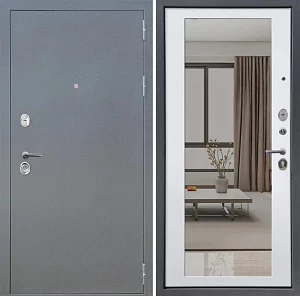 Дверь входная FlyDoors Аркан Зеркало без терморазрыва букле графит/велюто биянко