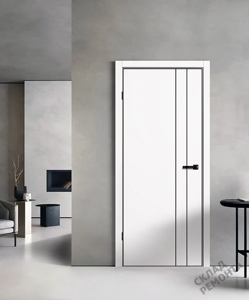 Фото Дверь FlyDoors Нео N02 (черная алюмин. кромка с 4-х сторон) белый, эмалит, без стекла – купить в Чите: цена, описание, фото. Интернет-магазин. 2