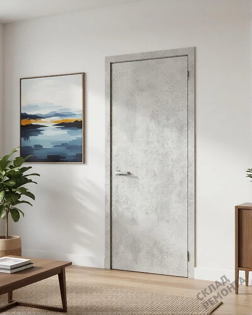 Фото Дверь FlyDoors Гладкое ПГ (АБС черная кромка) цемент светлый, микрофлекс, без стекла – купить в Чите: цена, описание, фото. Интернет-магазин. 1